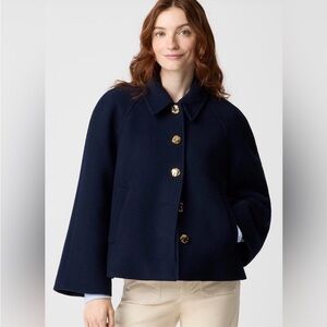 NEW J.Crew Women's Cropped wool-blend Navy blue swing coat Jacket Sz L $298